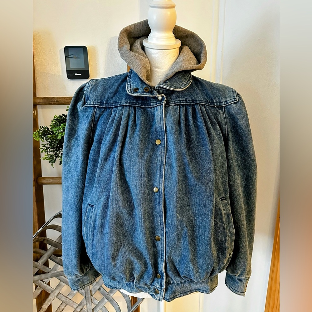 Vintage Stefano International Grunge Plaid Flannel Hoodie Denim Jean Jacket